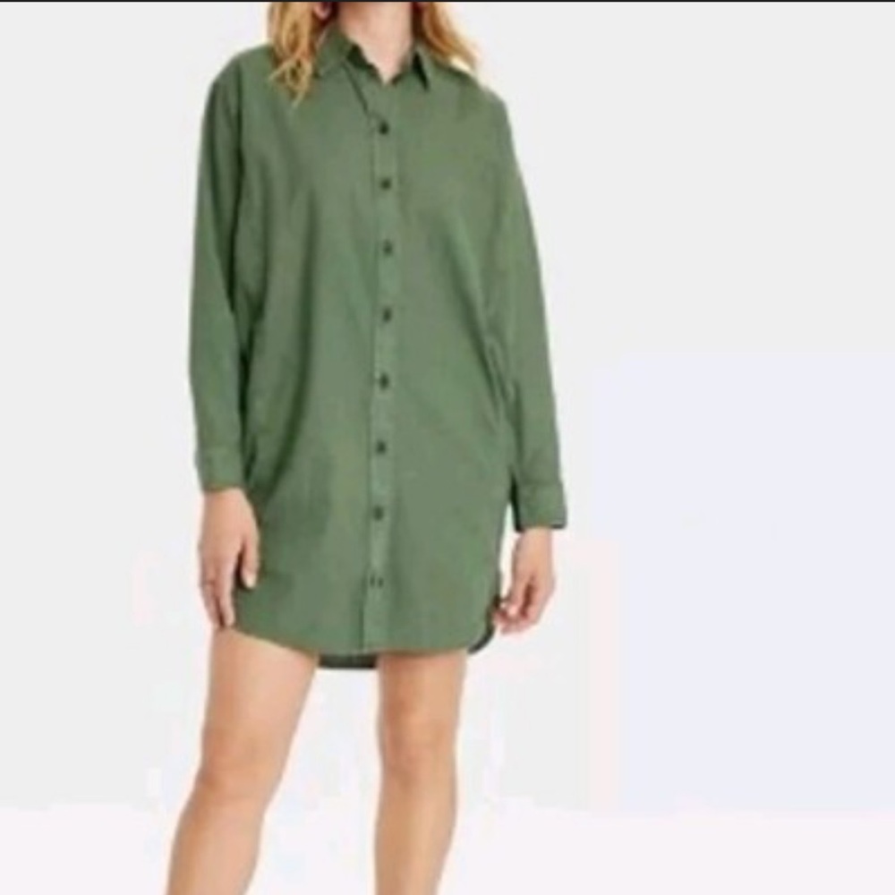 NWT Universal Thread Pocket Dress Button Down Gre… - image 1